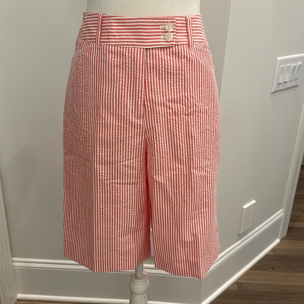 NWT-  JONES New York Signature coral pink & white stripes Bermuda pants.